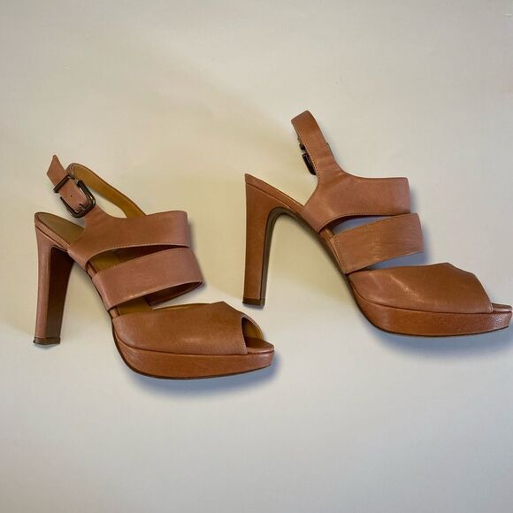 J. Crew Women’s Collin’s Platform Peep Toe Sling Back High Heels -Pink Nude Size - Picture 2 of 5